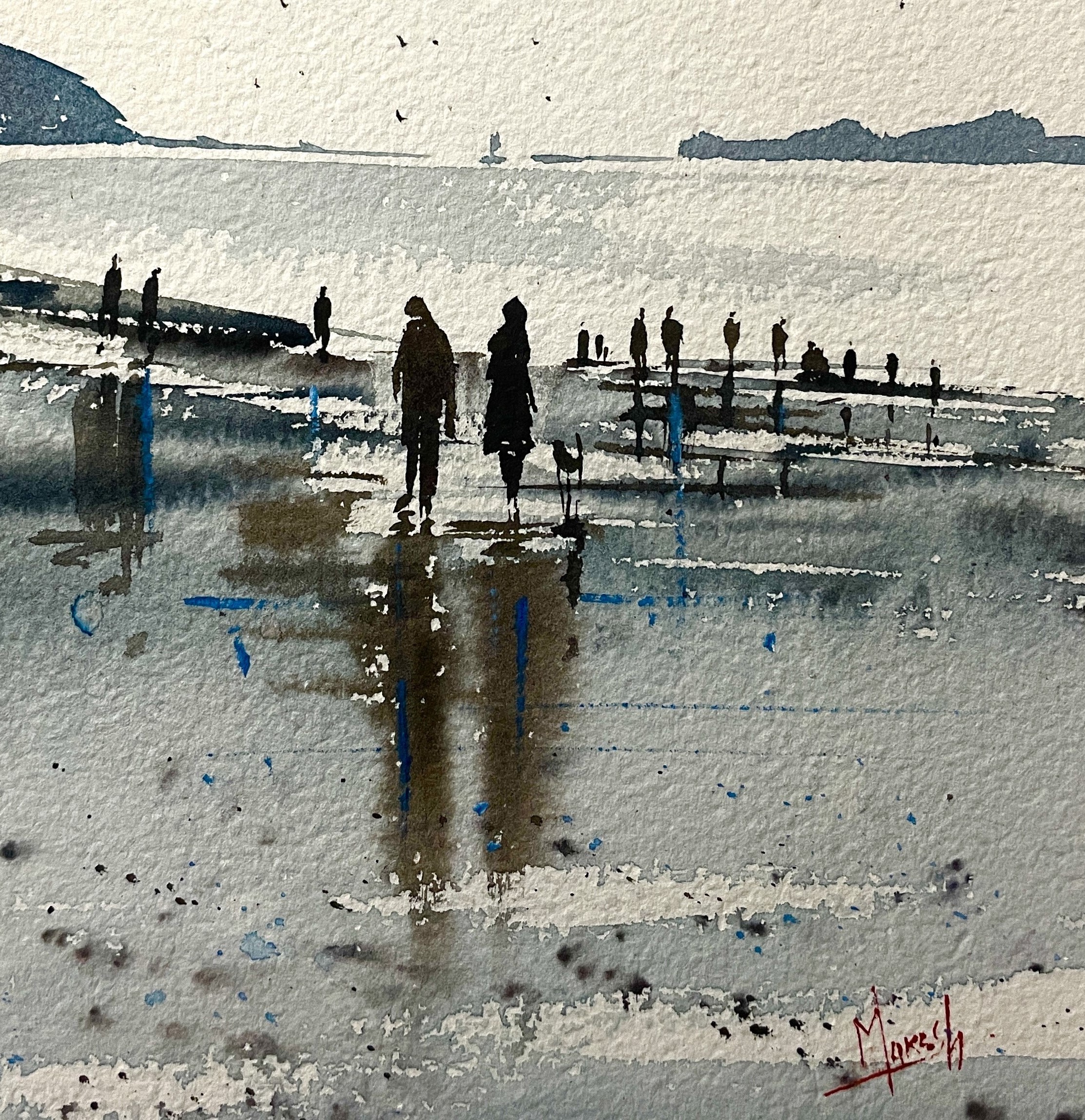 Where Souls Meet the Sea – Watercolour Painting by Mukesh Singh Bisht